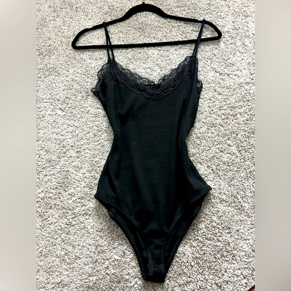 Black lace trim body suit